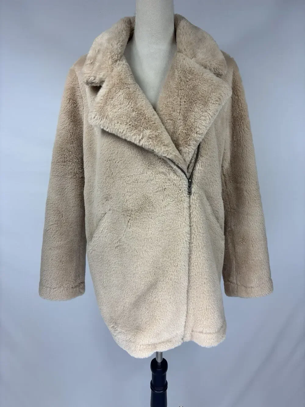 Apparis Rose Faux Fur Tan Moto Jacket Winter Coat Fall Zip Collared Teddy Bear